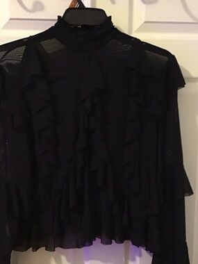 SHEIN Black Ruffled Long Sleeve Blouse